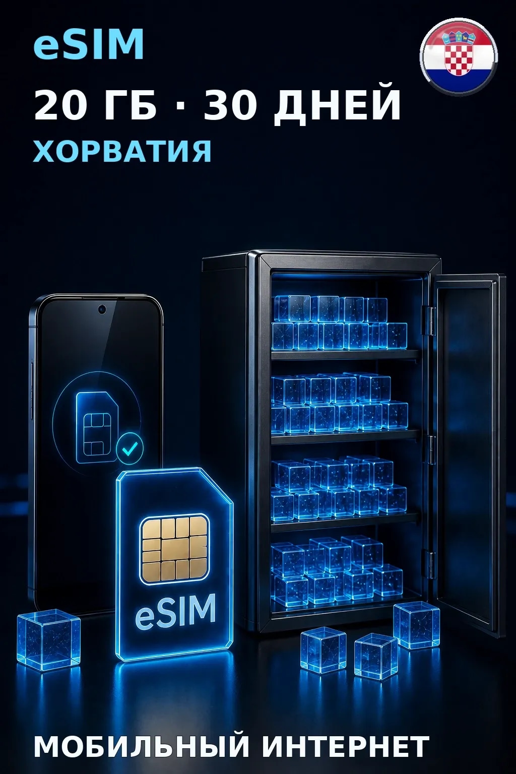 eSIM Хорватия — 20 ГБ, 30 дней — интернет
